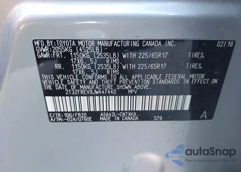 2018 Toyota Rav4 Le from USA, damaged, VIN 2T3ZFREV9JW447440